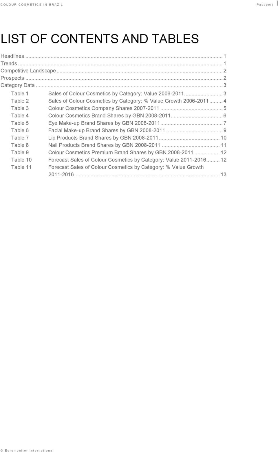 .. 5 Table 4 Colour Cosmetics Brand Shares by GBN 2008-2011... 6 Table 5 Eye Make-up Brand Shares by GBN 2008-2011... 7 Table 6 Facial Make-up Brand Shares by GBN 2008-2011.