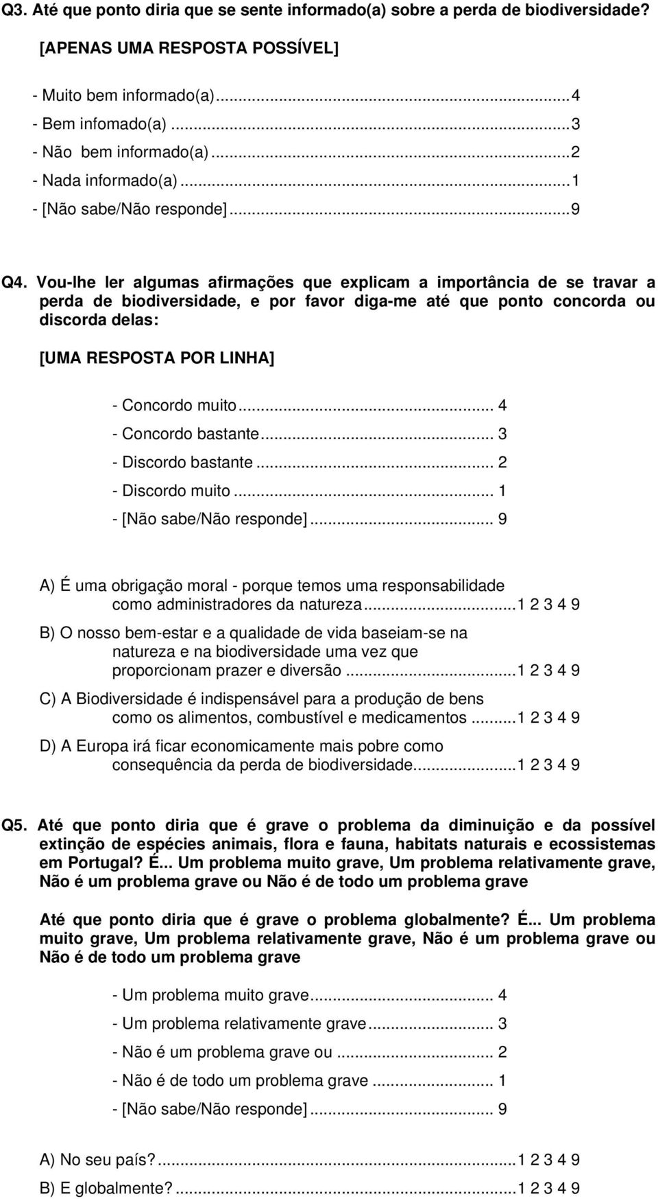 Vou-lhe ler algumas afirmações que explicam a importância de se travar a perda de biodiversidade, e por favor diga-me até que ponto concorda ou discorda delas: [UMA RESPOSTA POR LINHA] - Concordo