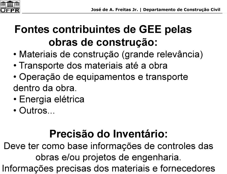 da obra. Energia elétrica Outros.