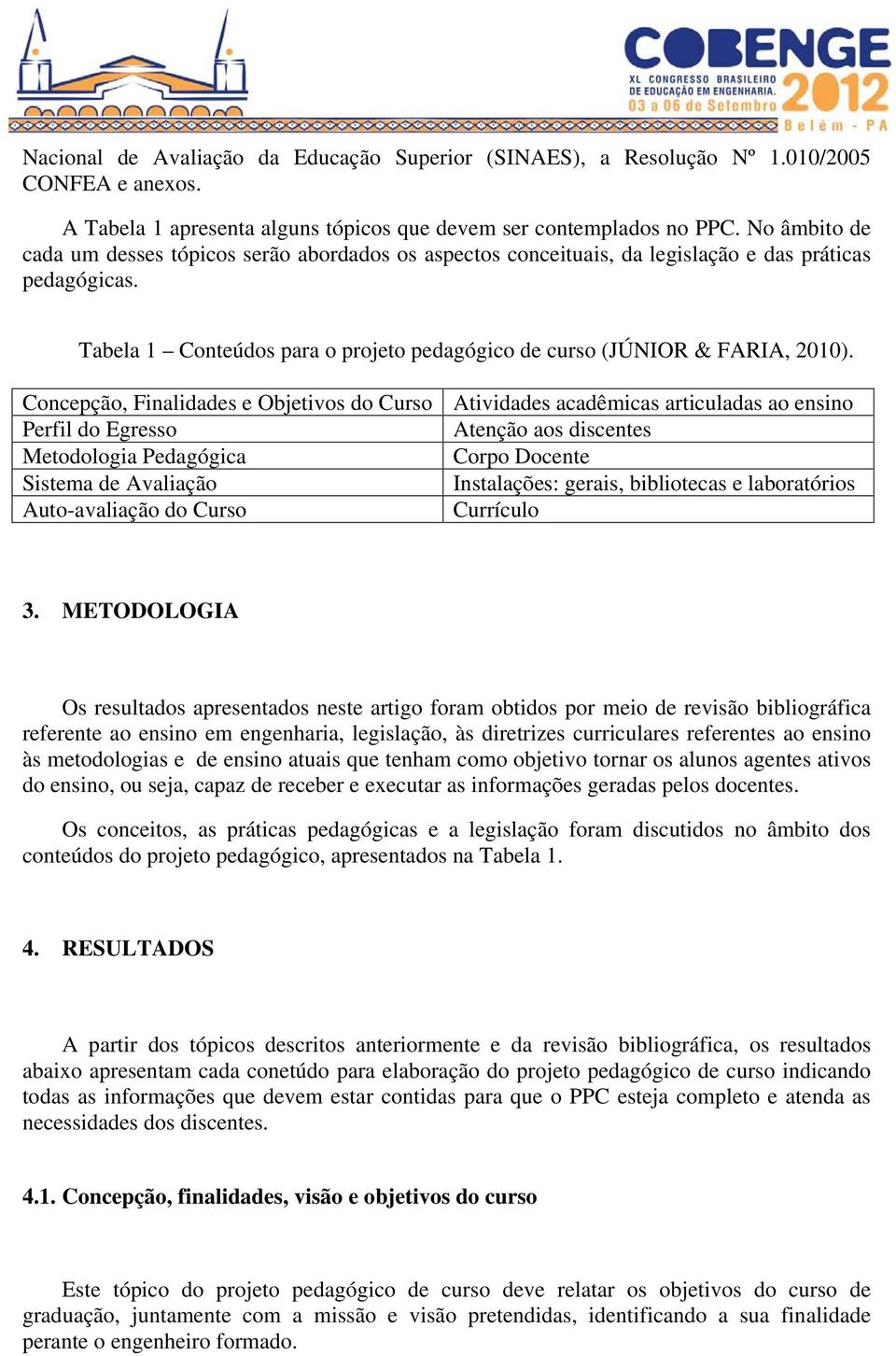 Concepção, Finalidades e Objetivos do Curso Atividades acadêmicas articuladas ao ensino Perfil do Egresso Atenção aos discentes Metodologia Pedagógica Corpo Docente Sistema de Avaliação Instalações: