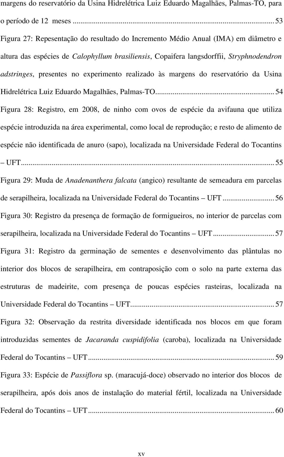 no experimento realizado às margens do reservatório da Usina Hidrelétrica Luiz Eduardo Magalhães, Palmas-TO.