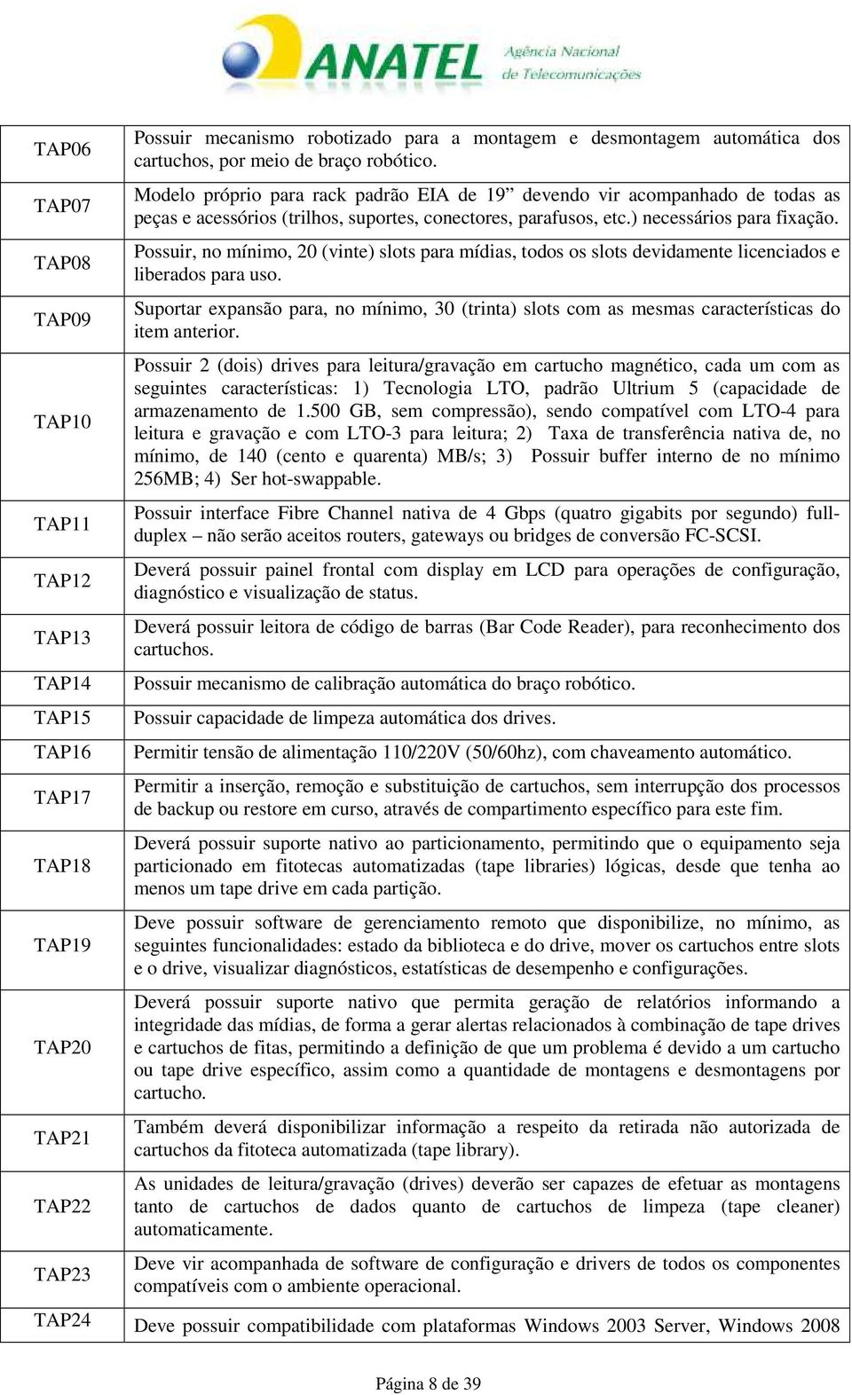 Possuir, no mínimo, 20 (vinte) slots para mídias, todos os slots devidamente licenciados e liberados para uso.