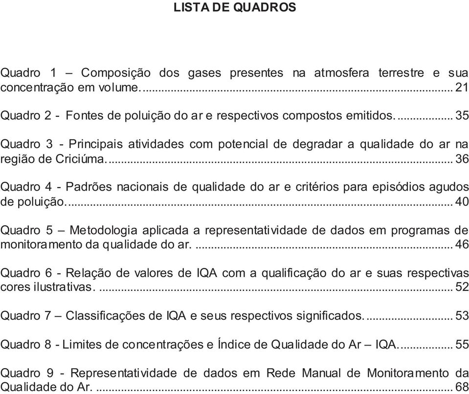 .. 36 Quadro 4 - Padrões nacionais de qualidade do ar e critérios para episódios agudos de poluição.