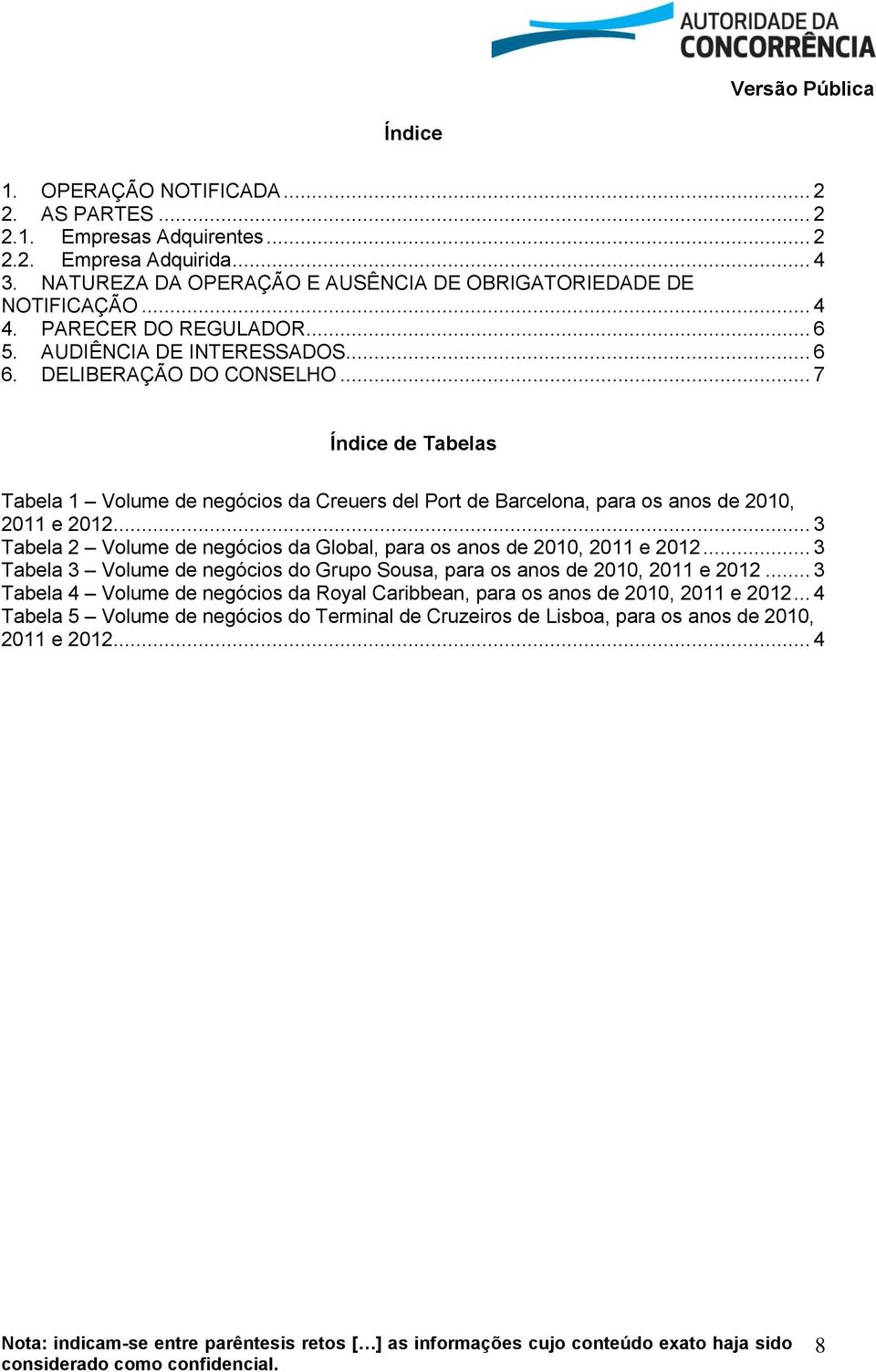 .. 7 Índice de Tabelas Tabela 1 Volume de negócios da Creuers del Port de Barcelona, para os anos de 2010, 2011 e 2012.