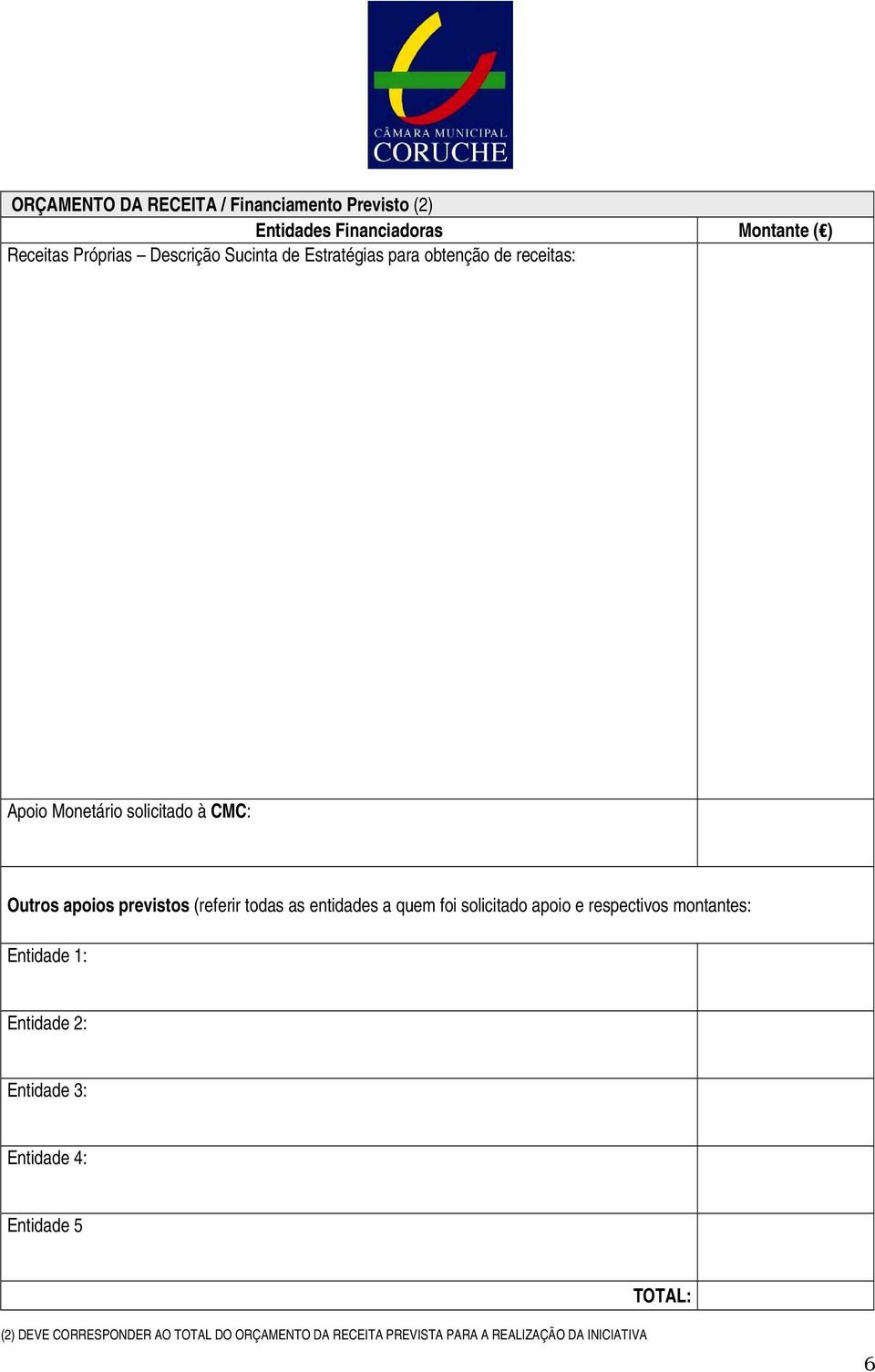 todas as entidades a quem foi solicitado apoio e respectivos montantes: Entidade 1: Entidade 2: Entidade 3: Entidade