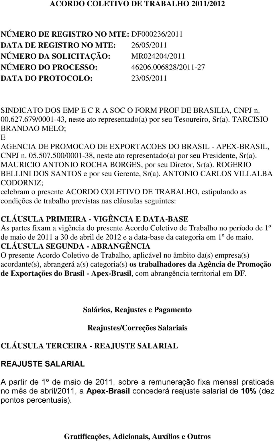 TARCISIO BRANDAO MELO; E AGENCIA DE PROMOCAO DE EXPORTACOES DO BRASIL - APEX-BRASIL, CNPJ n. 05.507.500/0001-38, neste ato representado(a) por seu Presidente, Sr(a).
