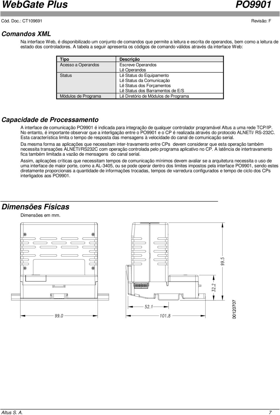 Equipamento Lê Status da Comunicação Lê Status dos Forçamentos Lê Status dos Barramentos de E/S Lê Diretório de Módulos de Programa Capacidade de Processamento A interface de comunicação é indicada