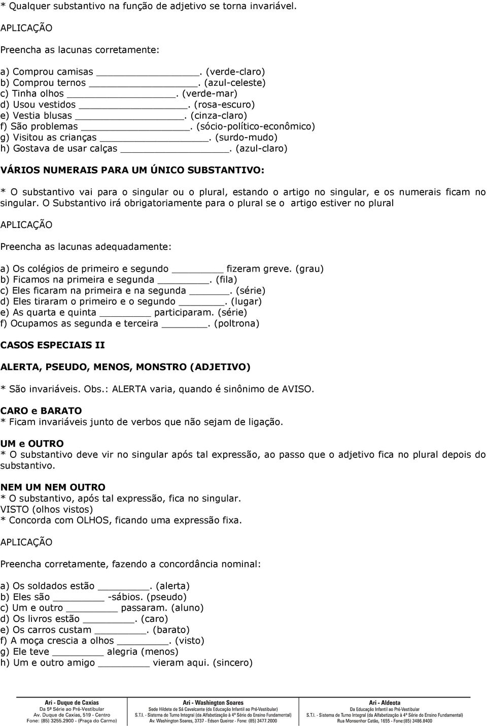 (azul-claro) VÁRIOS NUMERAIS PARA UM ÚNICO SUBSTANTIVO: * O substantivo vai para o singular ou o plural, estando o artigo no singular, e os numerais ficam no singular.