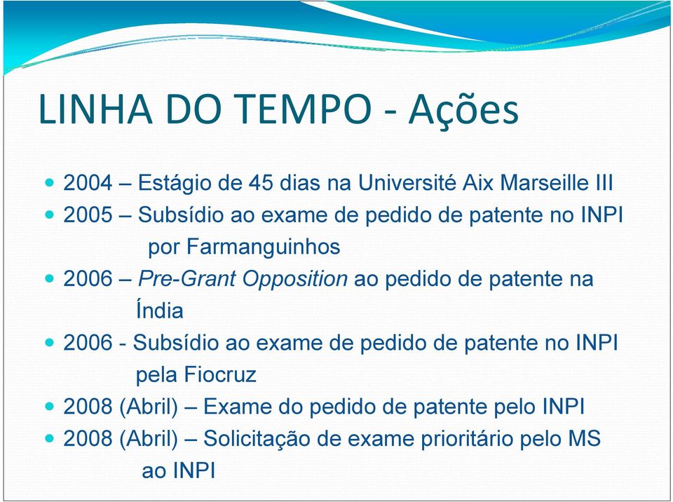 patente na Índia 2006 - Subsídio ao exame de pedido de patente no INPI pela Fiocruz 2008