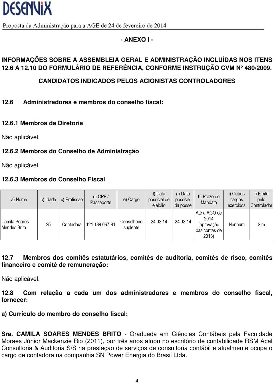 189.067-81 e) Cargo Conselheiro suplente f) Data possível de eleição g) Data possível da posse 24.02.