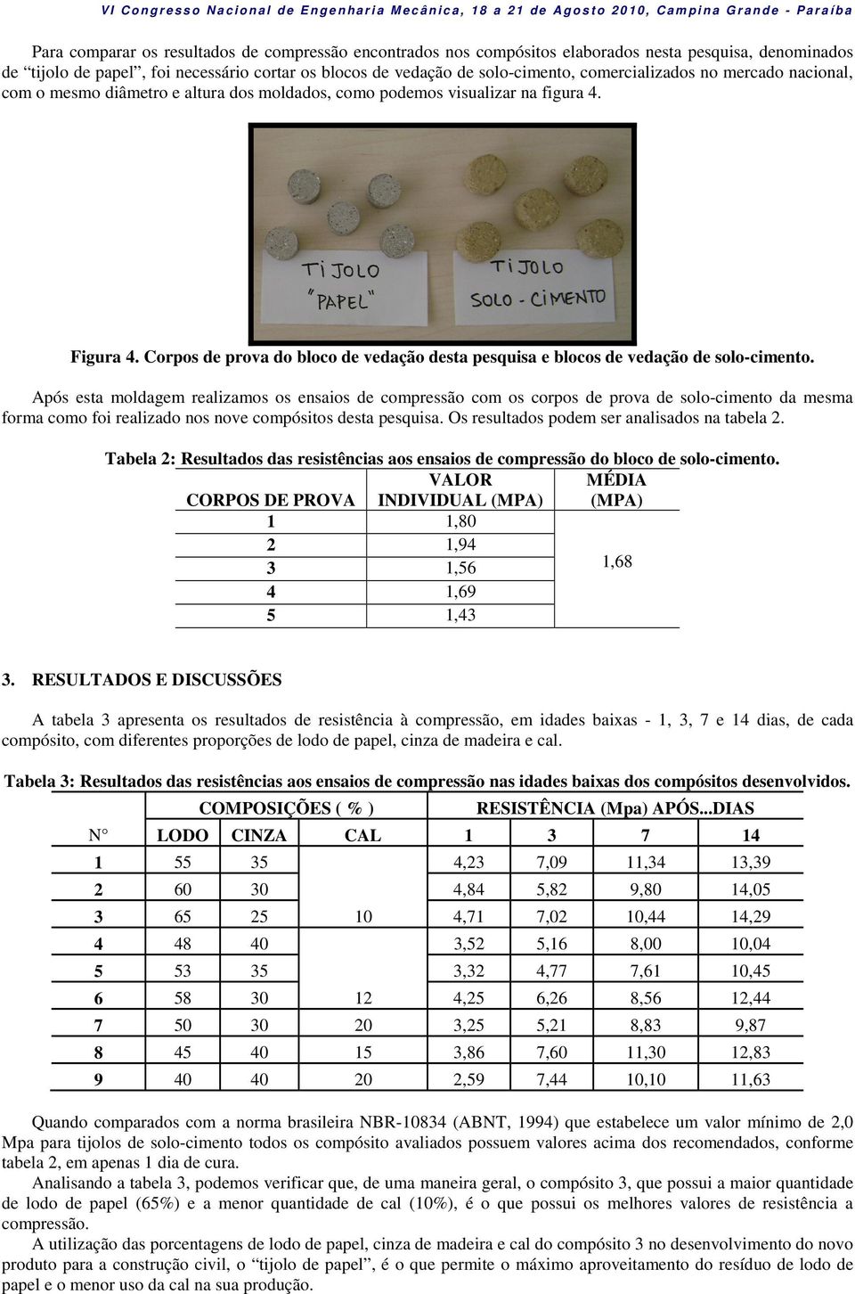 Corpos de prova do bloco de vedação desta pesquisa e blocos de vedação de solo-cimento.