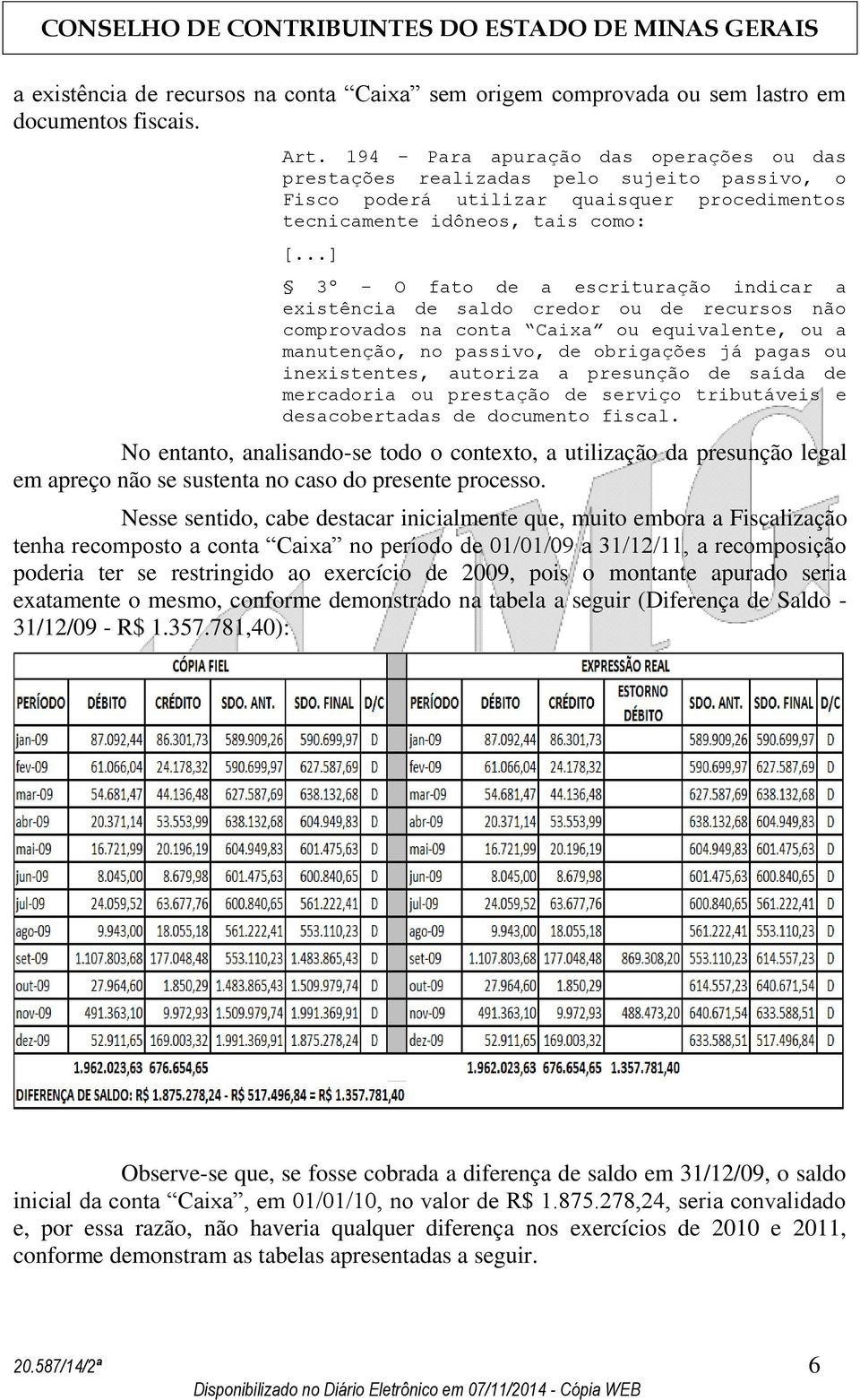 ..] 3º - O fato de a escrituração indicar a existência de saldo credor ou de recursos não comprovados na conta Caixa ou equivalente, ou a manutenção, no passivo, de obrigações já pagas ou