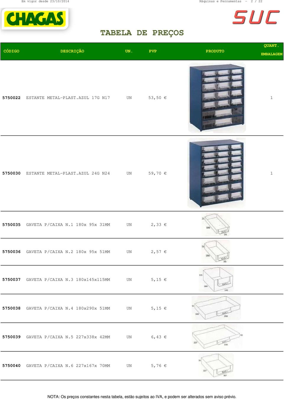 AZUL 24G N24 59,70 5750035 GAVETA P/CAIXA N. 80x 95x 3MM 2,33 0 5750036 GAVETA P/CAIXA N.