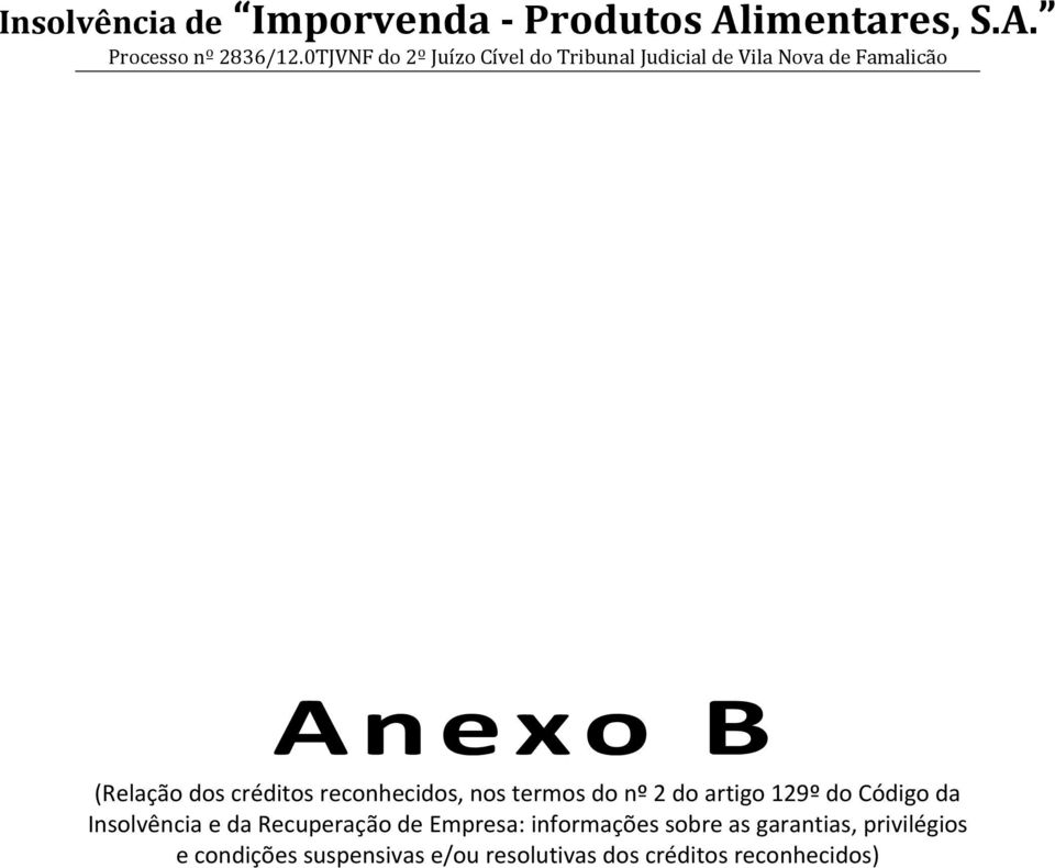 Anexo B (Relação dos créditos reconhecidos, nos termos do nº 2 do artigo