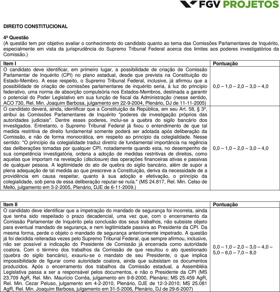 ) Item I O candidato deve identificar, em primeiro lugar, a possibilidade de criação de Comissão Parlamentar de Inquérito (CPI) no plano estadual, desde que prevista na Constituição do Estado-Membro.