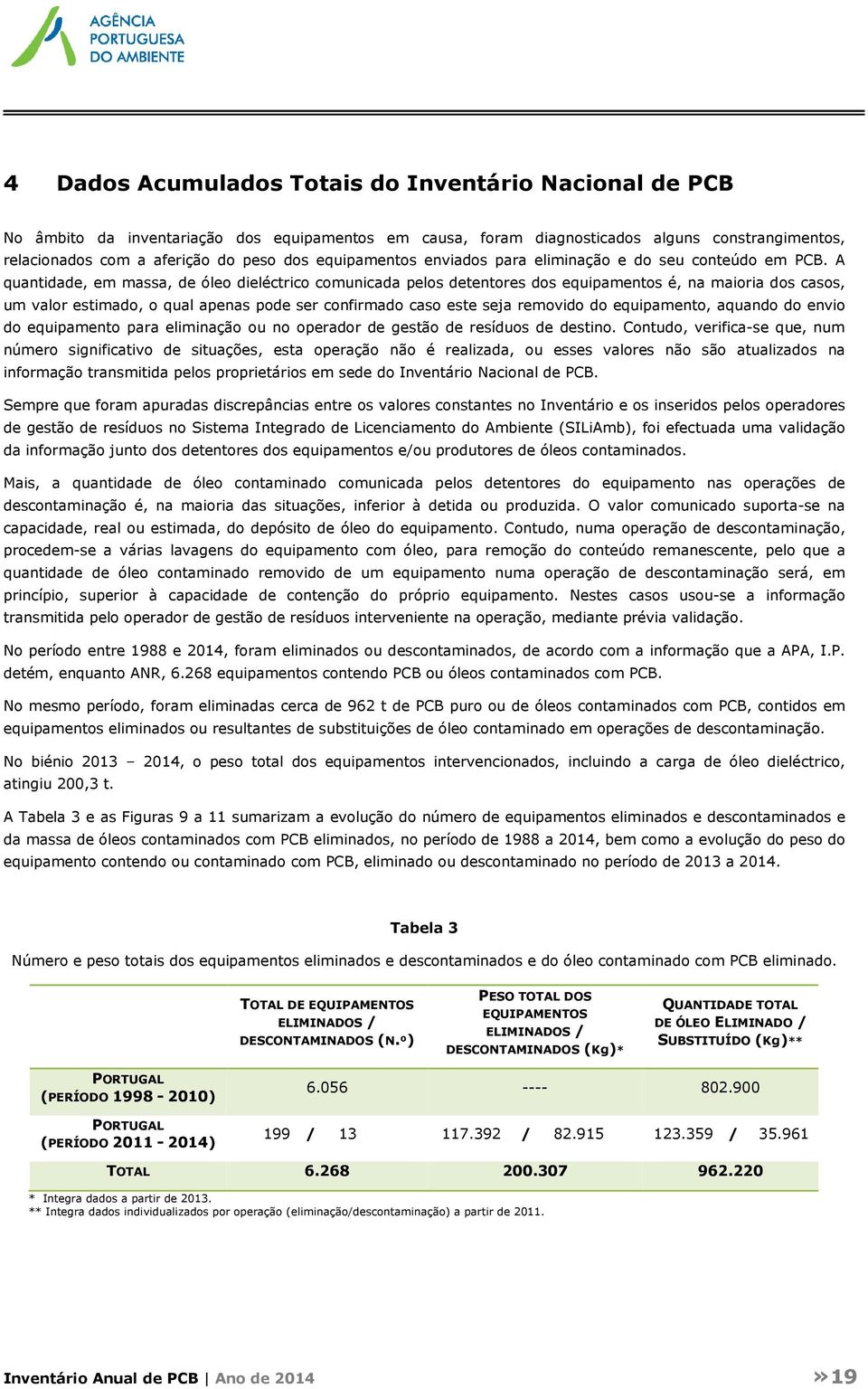 A quantidade, em massa, de óleo dieléctrico comunicada pelos detentores dos equipamentos é, na maioria dos casos, um valor estimado, o qual apenas pode ser confirmado caso este seja removido do