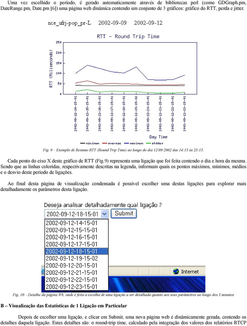 9 Exemplo de Resumo RTT (Round Trip Time) ao longo do dia 12/09/2002 das 14:15 às 23:15. Cada ponto do eixo X deste gráfico de RTT (Fig.