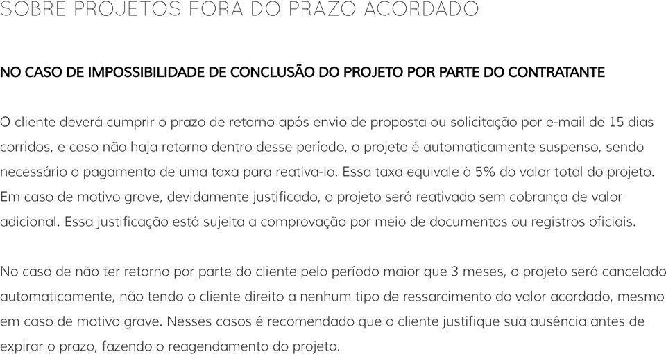 Essa taxa equivale à 5% do valor total do projeto. Em caso de motivo grave, devidamente justificado, o projeto será reativado sem cobrança de valor adicional.