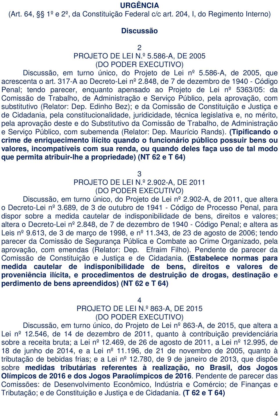 848, de 7 de dezembro de 1940 - Código Penal; tendo parecer, enquanto apensado ao Projeto de Lei nº 5363/05: da Comissão de Trabalho, de Administração e Serviço Público, pela aprovação, com