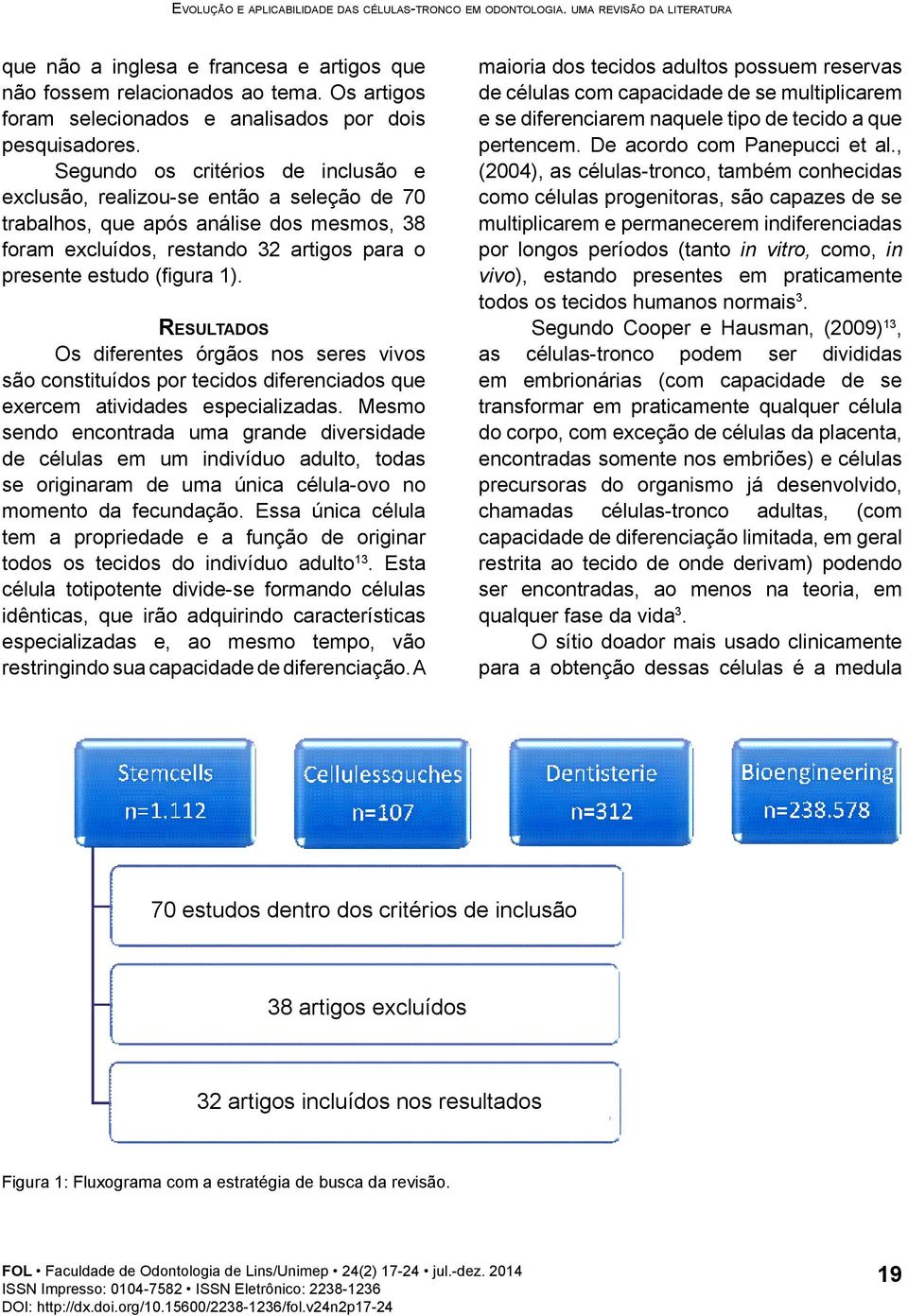 Segundo os critérios de inclusão e exclusão, realizou-se então a seleção de 70 trabalhos, que após análise dos mesmos, 38 foram excluídos, restando 32 artigos para o presente estudo (figura 1).