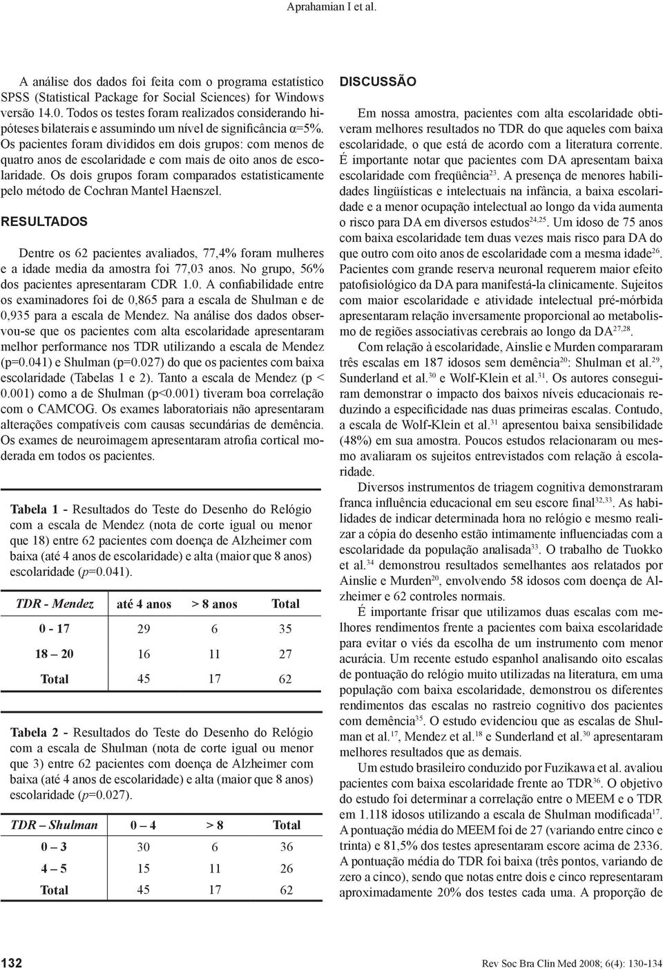 Os pacientes foram divididos em dois grupos: com menos de quatro anos de escolaridade e com mais de oito anos de escolaridade.