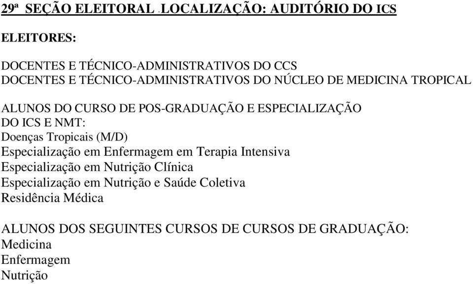 Doenças Tropicais (M/D) Especialização em Enfermagem em Terapia Intensiva Especialização em Nutrição Clínica