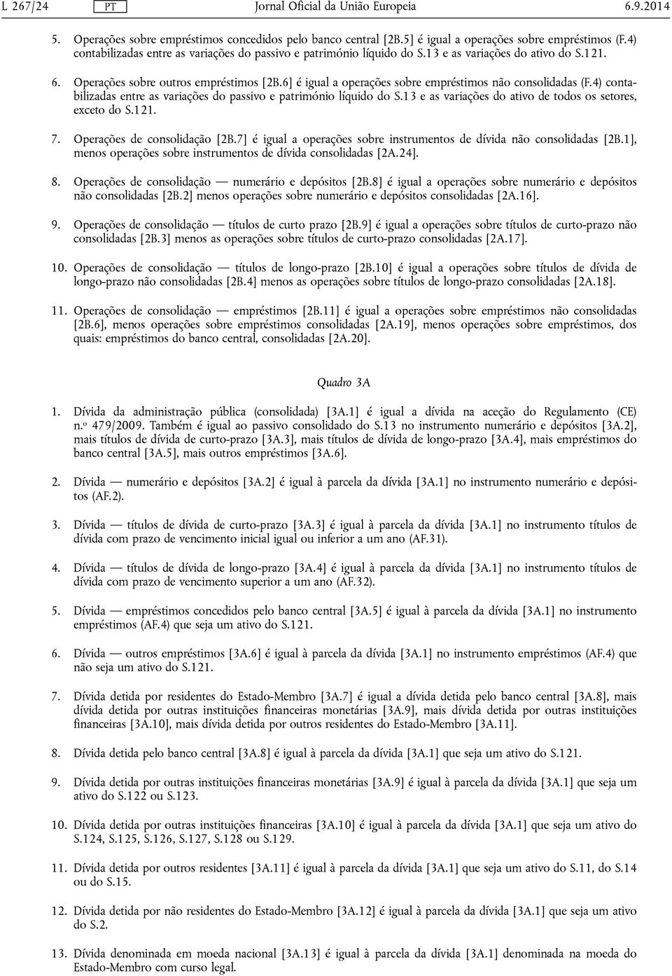 6] é igual a operações sobre empréstimos não consolidadas (F.4) contabilizadas entre as variações do passivo e património líquido do S.13 e as variações do ativo de todos os setores, exceto do S.121.