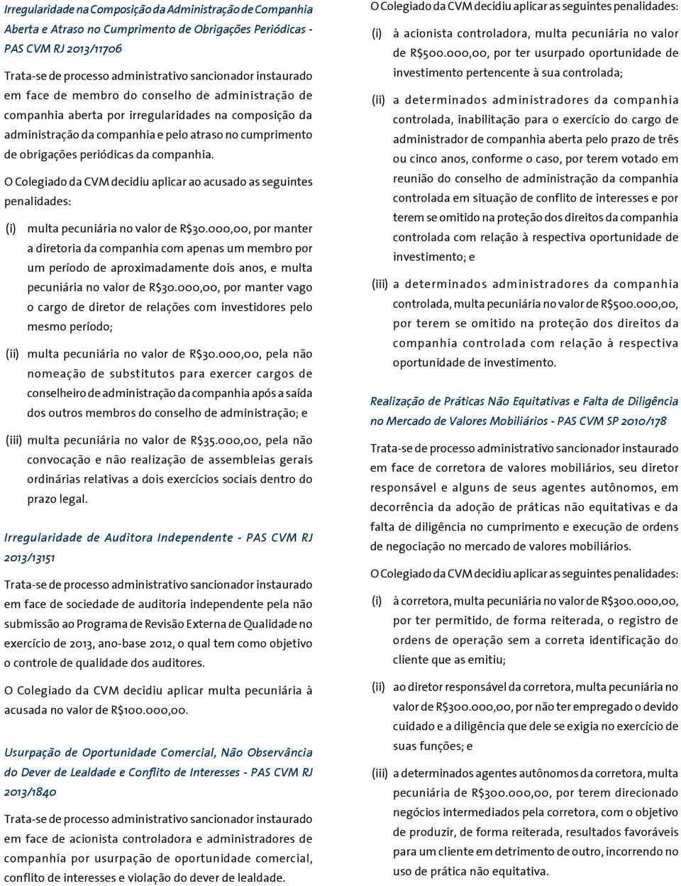 O Colegiado da CVM decidiu aplicar ao acusado as seguintes penalidades: (i) multa pecuniária no valor de R$30.