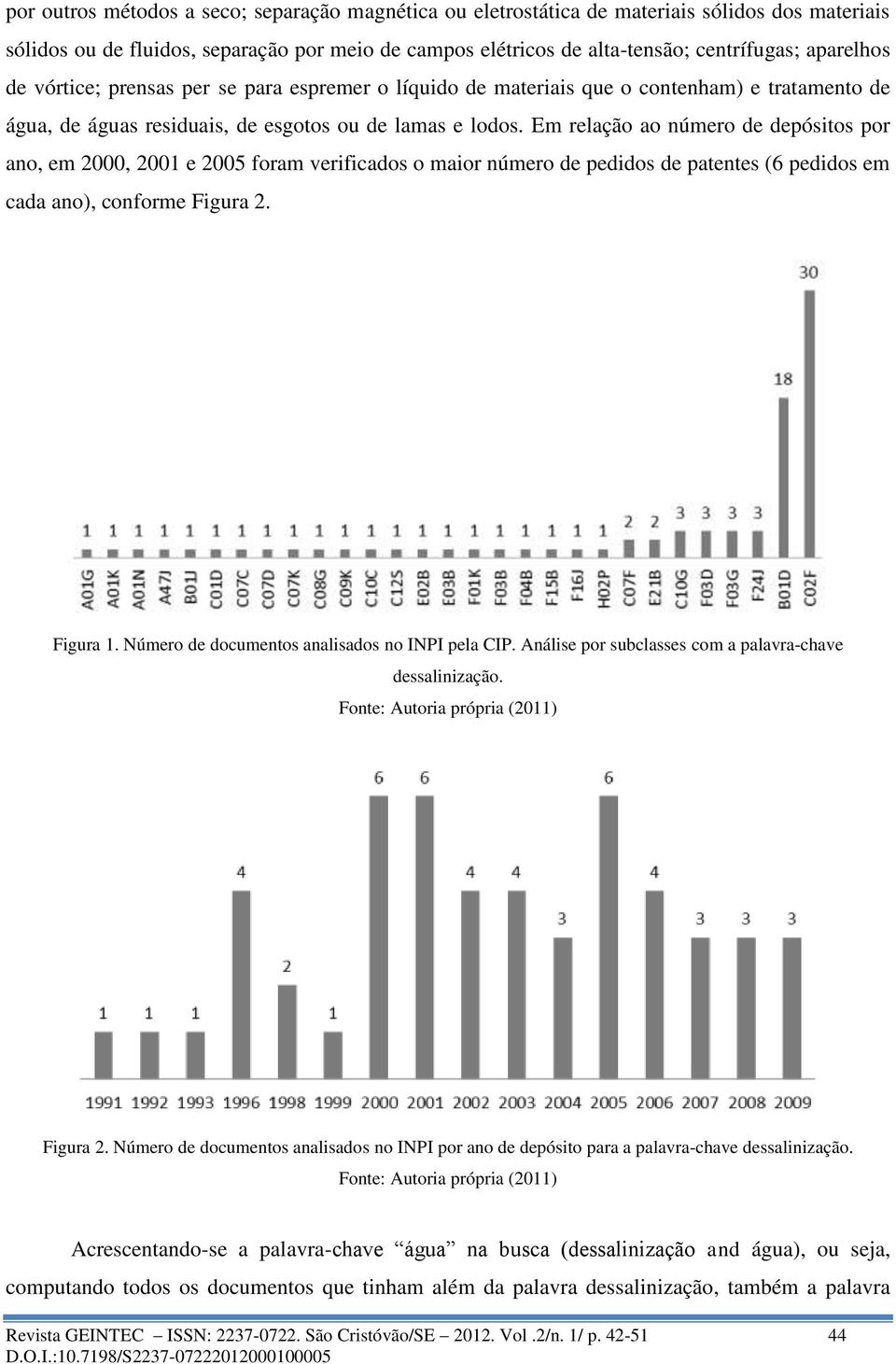 Em relação ao número de depósitos por ano, em 2000, 2001 e 2005 foram verificados o maior número de pedidos de patentes (6 pedidos em cada ano), conforme Figura 2. Figura 1.