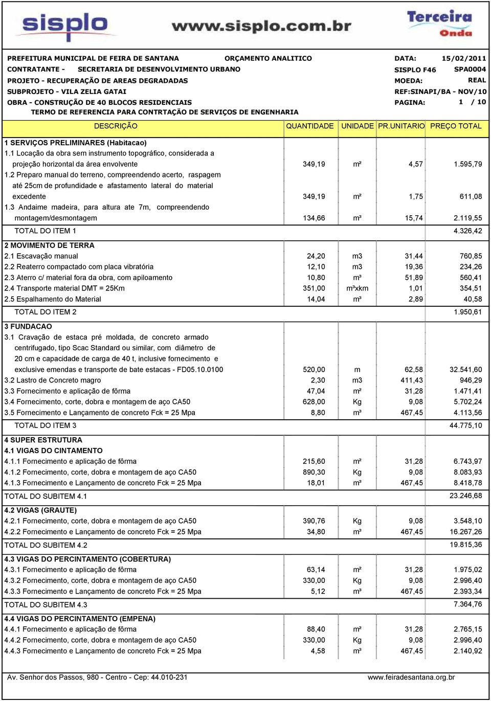 2 Preparo manual do terreno, compreendendo acerto, raspagem até 25cm de profundidade e afastamento lateral do material excedente 349,19 m² 1,75 611,08 1.