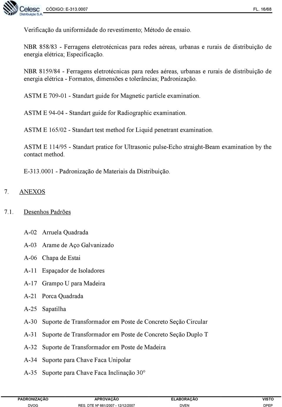 NBR 8159/84 - Ferragens eletrotécnicas para redes aéreas, urbanas e rurais de distribuição de energia elétrica - Formatos, dimensões e tolerâncias; Padronização.