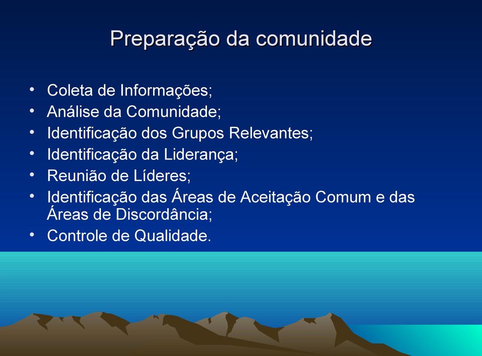 da Liderança; Reunião de Líderes; Identificação das Áreas de