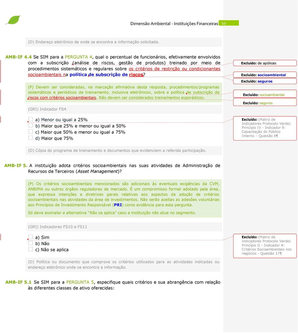 regulares sobre os critérios de restrição ou condicionantes socioambientais na política de subscrição de riscos?