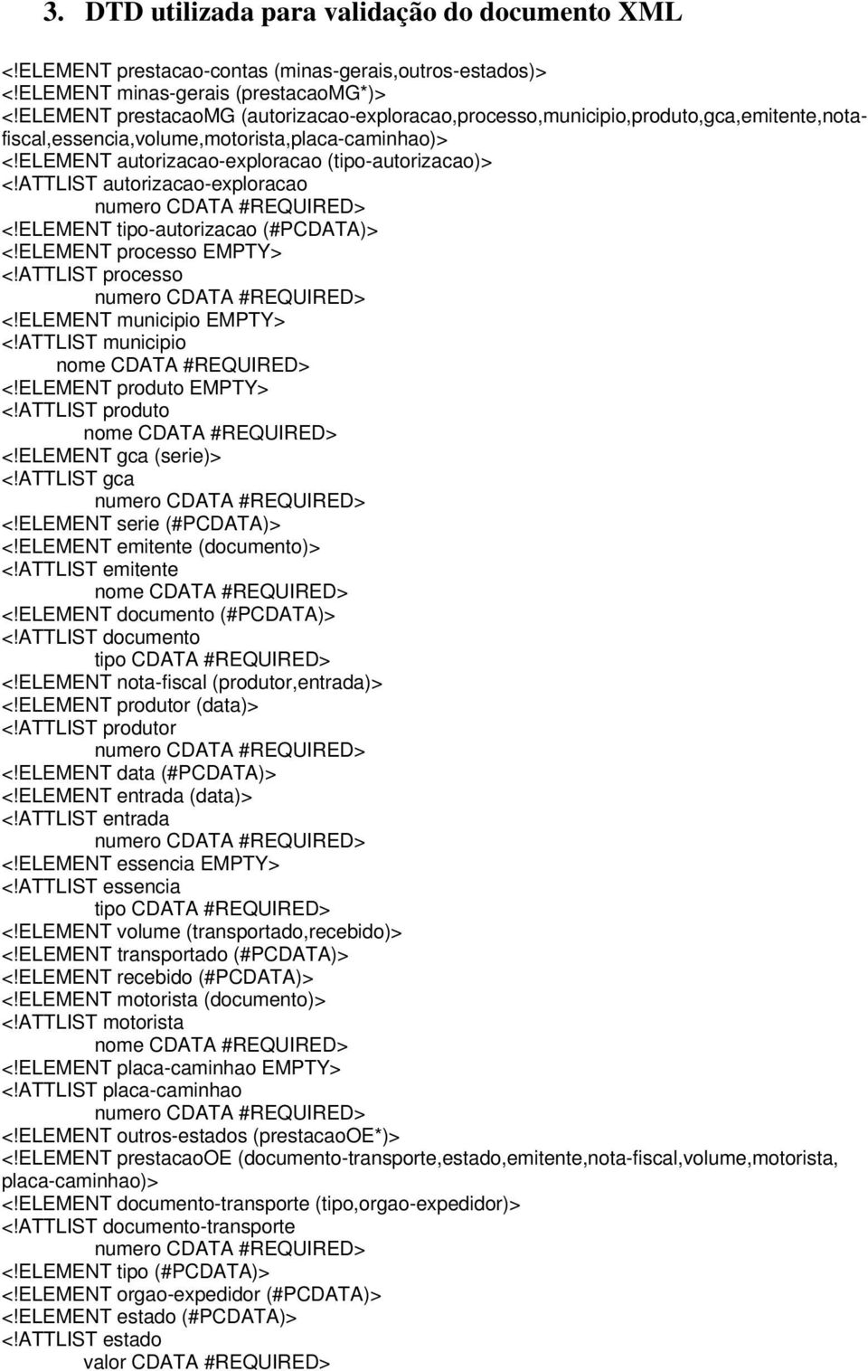 ATTLIST autorizacao-exploracao <!ELEMENT tipo-autorizacao (#PCDATA)> <!ELEMENT processo EMPTY> <!ATTLIST processo <!ELEMENT municipio EMPTY> <!ATTLIST municipio nome CDATA #REQUIRED> <!