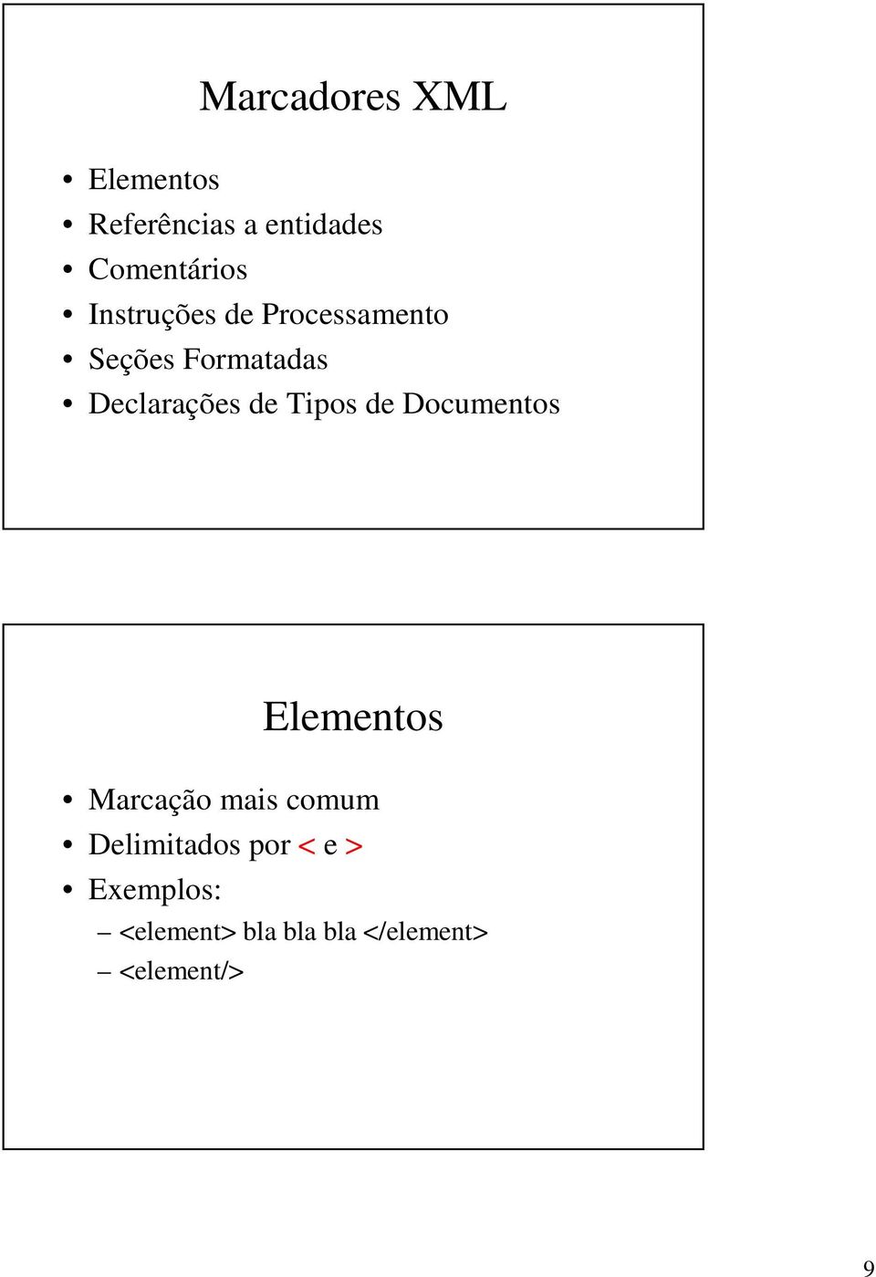 Tipos de Documentos Elementos Marcação mais comum Delimitados