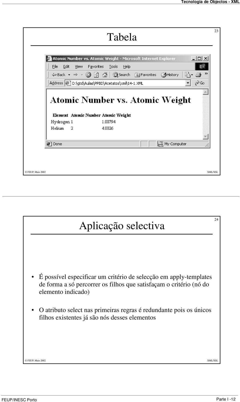 o critério (nó do elemento indicado) O atributo select nas primeiras regras é