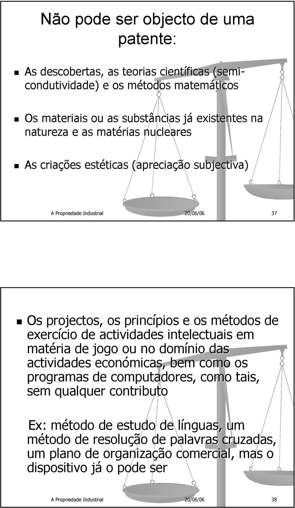 de actividades intelectuais em matéria de jogo ou no domínio das actividades económicas, bem como os programas de computadores, como tais, sem qualquer contributo Ex: