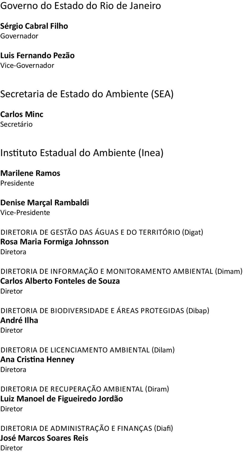 Informação e Monitoramento Ambiental (Dimam) Carlos Alberto Fonteles de Souza Diretor Diretoria de Biodiversidade e Áreas Protegidas (Dibap) André Ilha Diretor Diretoria de Licenciamento