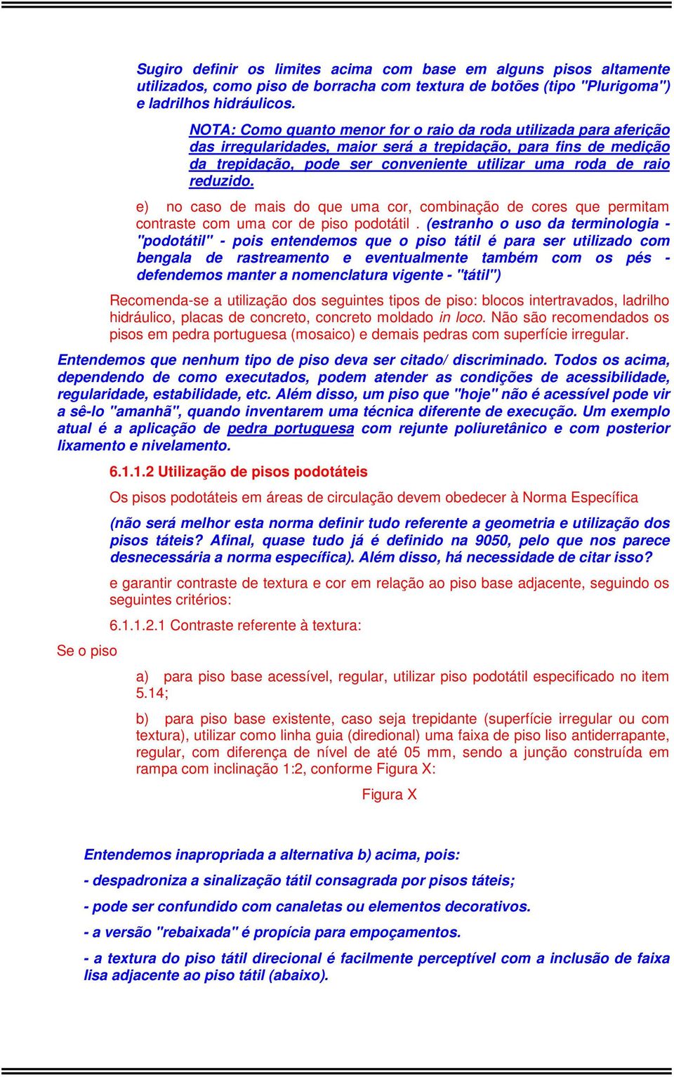 reduzido. e) no caso de mais do que uma cor, combinação de cores que permitam contraste com uma cor de piso podotátil.