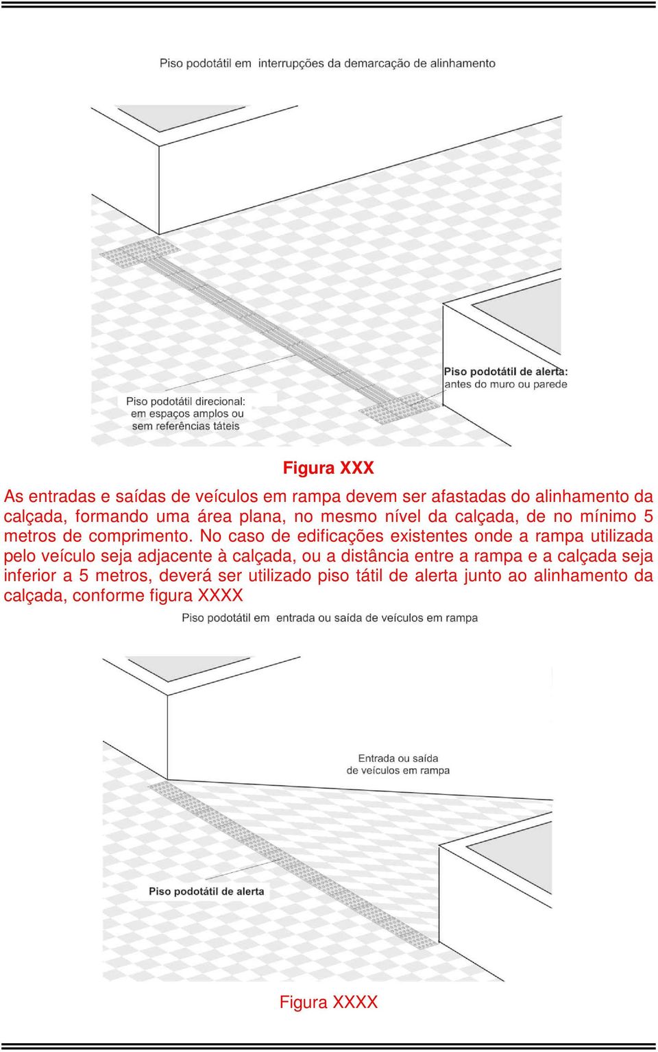 No caso de edificações existentes onde a rampa utilizada pelo veículo seja adjacente à calçada, ou a distância