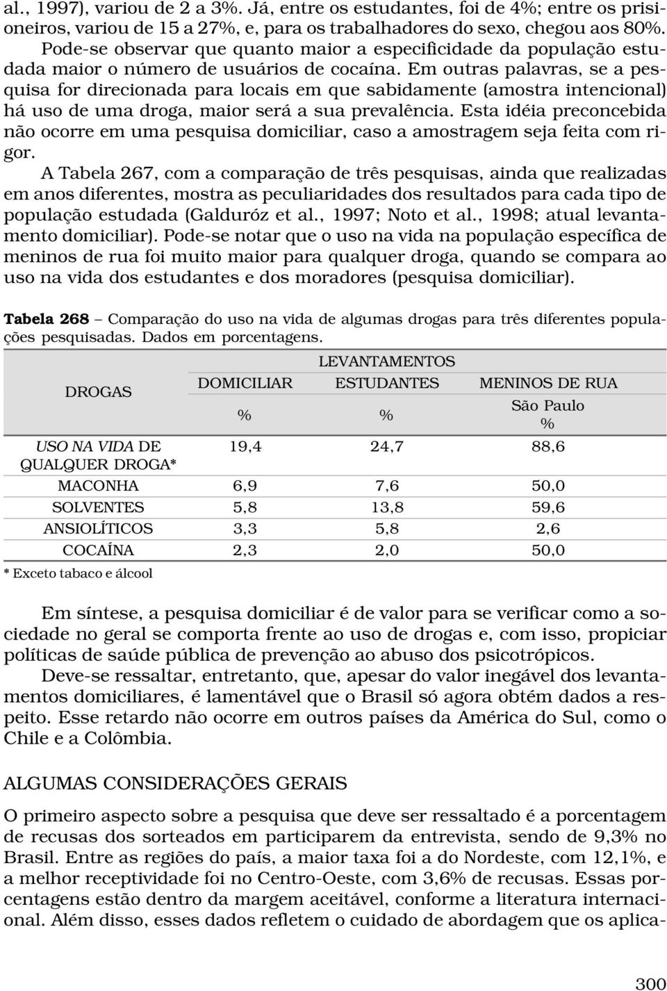 Em outras palavras, se a pesquisa for direcionada para locais em que sabidamente (amostra intencional) há uso de uma droga, maior será a sua prevalência.