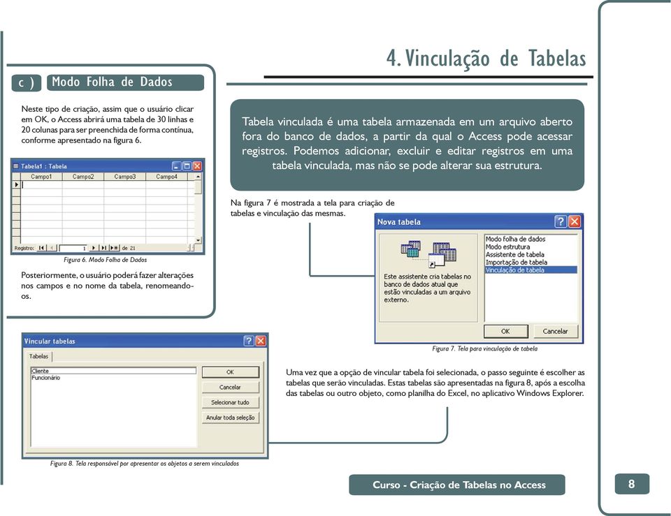 figura 6. Tabela vinculada é uma tabela armazenada em um arquivo aberto fora do banco de dados, a partir da qual o Access pode acessar registros.