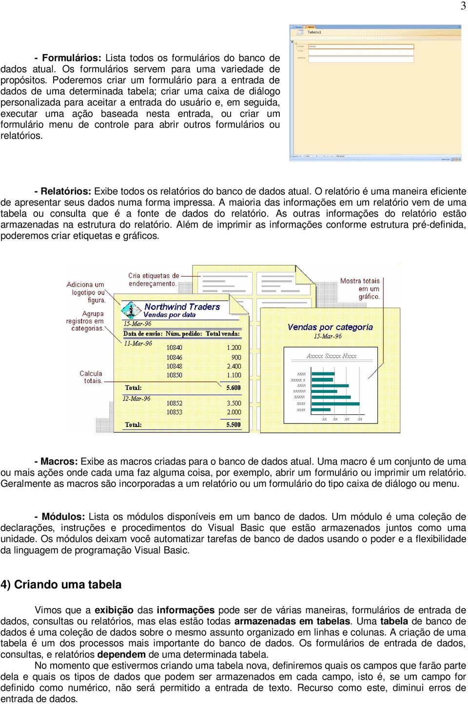 nesta entrada, ou criar um formulário menu de controle para abrir outros formulários ou relatórios. - Relatórios: Exibe todos os relatórios do banco de dados atual.