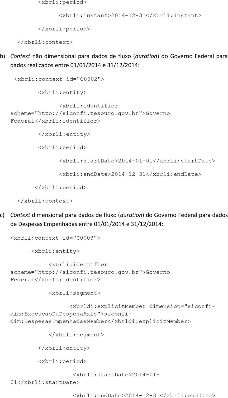 br">governo Federal</xbrli:identifier> </xbrli:entity> <xbrli:period> <xbrli:startdate>2014-01-01</xbrli:startdate> <xbrli:enddate>2014-12-31</xbrli:enddate> </xbrli:period> </xbrli:context> c)