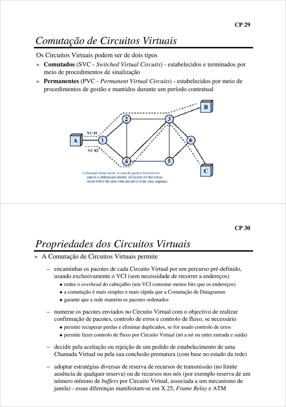 Circuitos Virtuais permite encaminhar os pacotes de cada Circuito Virtual por um percurso pré-definido, usando exclusivamente o VCI (sem necessidade de recorrer a endereços) reduz o overhead do