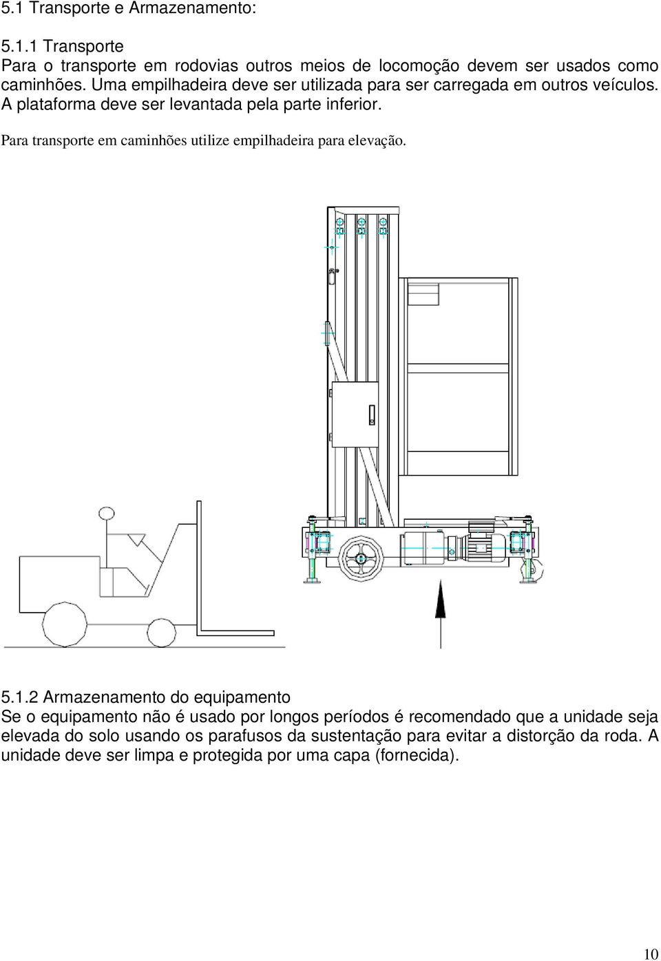 Para transporte em caminhões utilize empilhadeira para elevação. 5.1.