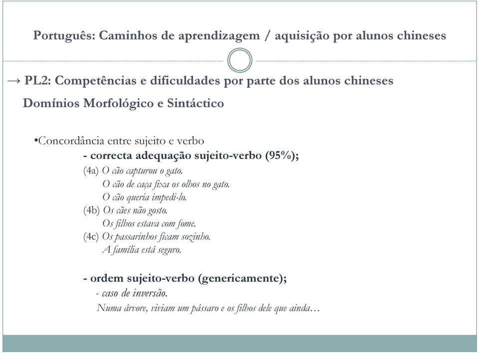 (4b) Os cães não gosto. Os filhos estava com fome. (4c) Os passarinhos ficam sozinho.