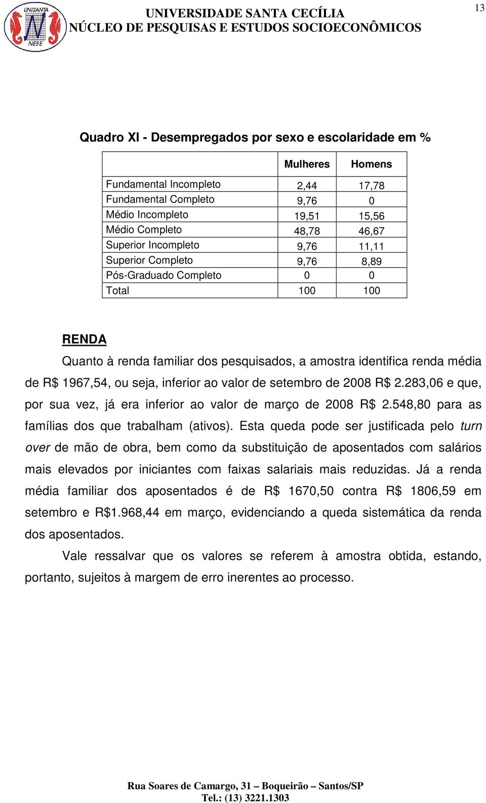 seja, inferior ao valor de setembro de 2008 R$ 2.283,06 e que, por sua vez, já era inferior ao valor de março de 2008 R$ 2.548,80 para as famílias dos que trabalham (ativos).