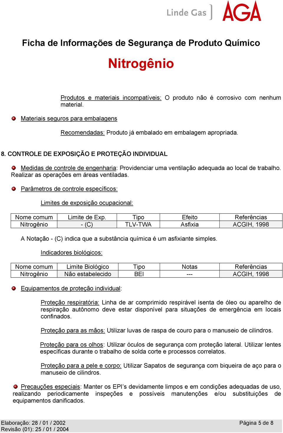 Parâmetros de controle específicos: Limites de exposição ocupacional: Nome comum Limite de Exp.