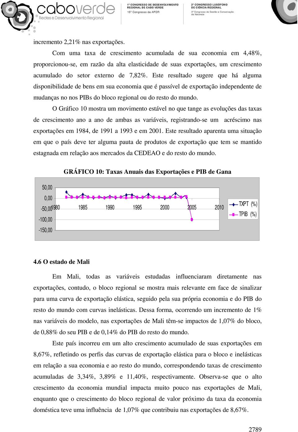 Este resultado sugere que há alguma disponibilidade de bens em sua economia que é passível de exportação independente de mudanças no nos PIBs do bloco regional ou do resto do mundo.